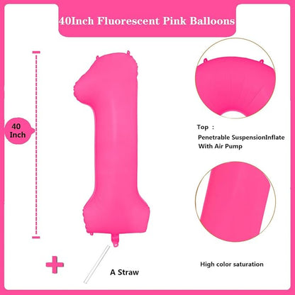 Fluorescent Rose Red Number Balloon 40 inch Giant Foil Helium Balloons Pink - Image 2