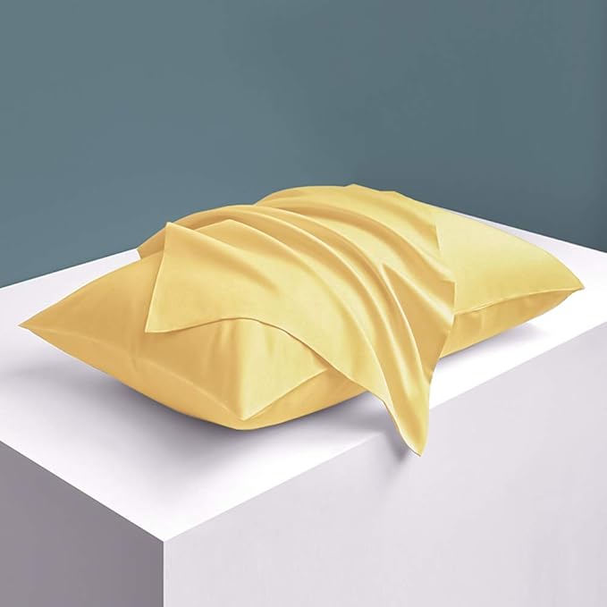 NTBAY Zippered Satin Pillow Cases for Hair and Skin, Luxury King Hidden Zipper Pillowcases Set of 2, 20x36 Inches, Yellow