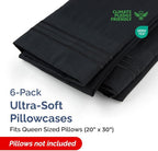 Queen Pillow Cases Set of 6 - Ultra Soft Hotel Quality Pillowcase Covers - Comfy & Wrinkle Free - Shrink, Stain and Fade Resistant - Easy-Care, Machine Washable Pillow Protectors - 6 Piece Set - Black