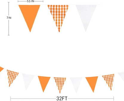 32Ft Orange Party Decorations Orange Buffalo Plaid Checkered White Triangle - Image 7