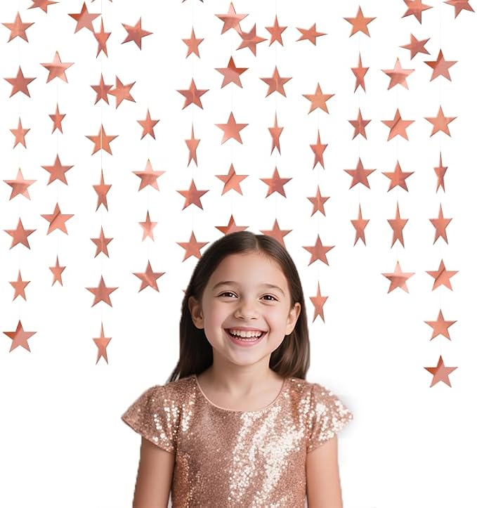 Rose Gold Shining Star Hanging Garland Rose Gold Hanging Sparkling Star - Image 5