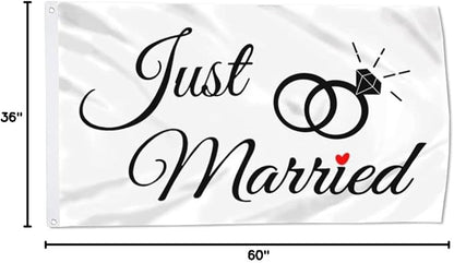 Just Married Flag Banner Outdoor Indoor Decoration Flag 3x5Feet Double Stitched - Image 5