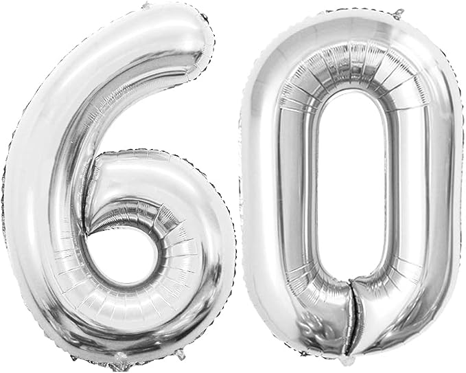 Number 60 Balloons for 60th Birthday Party Decorations, 42 Inch Jumbo Foil by GOER