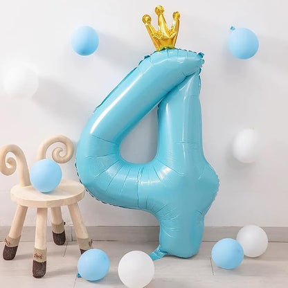 Blue Number 4 Balloon with Crown, 40 inch Blue Number Balloon 4th Birthday - Image 3