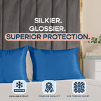 BLISSFORD Royal Blue Satin Pillowcase with Zipper, for Hair and Skin Care, Feels Soft and Cool Like a Silk Pillowcase, Satin Pillow Cases, Slik Pillow Cover, Standard Size - 2 Pack