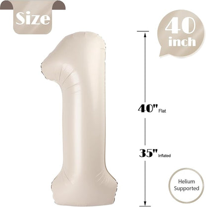 Cream Number 1 Balloon 40 Inch, 1st Birthday Party Decorations Men Women | Foil - Image 5