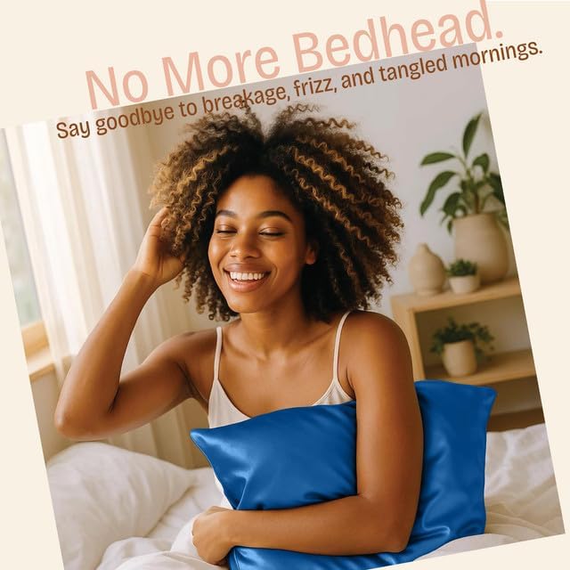BLISSFORD Royal Blue Satin Pillowcase with Zipper, for Hair and Skin Care, Feels Soft and Cool Like a Silk Pillowcase, Satin Pillow Cases 2 Pack, Slik Pillow Cover, Queen Size - Set of 2