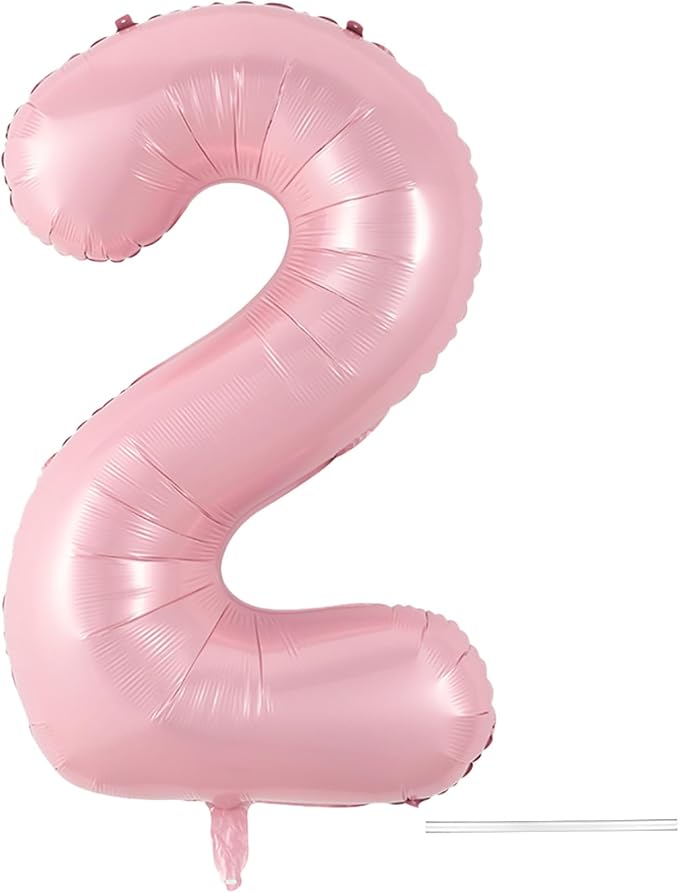Light Pink 2 Balloon, 40 Inch Large Pastel Pink Foil Helium Number Balloons 0-9 by KYGNE