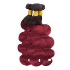 Ombre Human Hair Bundles Burgundy Body Wave Bundles Peruvian Virgin Remy Hair Extensions 22 24 26 Inch Niegmeag Double Weft 2 Tone Black and Red Body Wave Bundle 300g