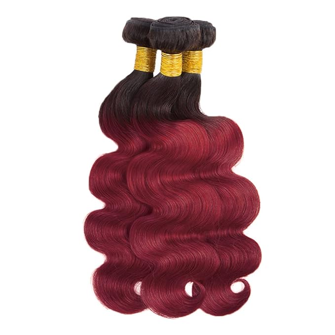 Burgundy Bundles Human Hair Ombre Red Body Wave Bundles 22 24 26 Inch Niegmeag Virgin Remy Hair Extensions Double Weft 1B99J Body Wave Bundle 150g