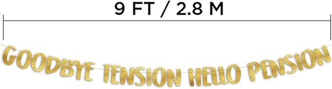 Pre-Strung Goodbye Tension Hello Pension Gold Glitter Banner - Image 4
