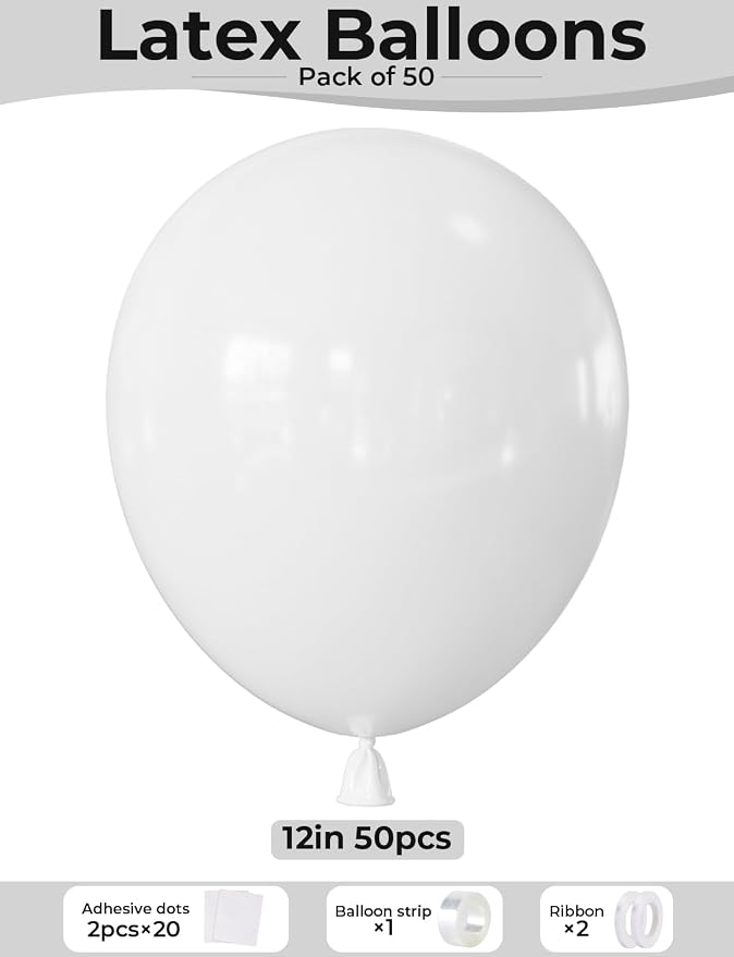 White Balloons, 12 Inch White Latex Balloon - Image 4