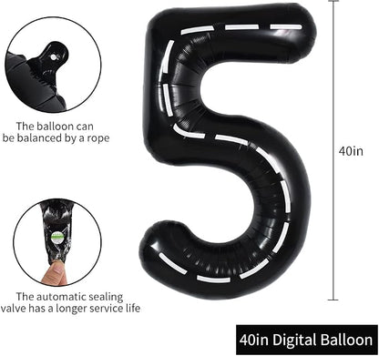 TONIFUL 40 Inch Large Race Car Number 5 Balloon 5th Birthday Decorations | 5th - Image 2
