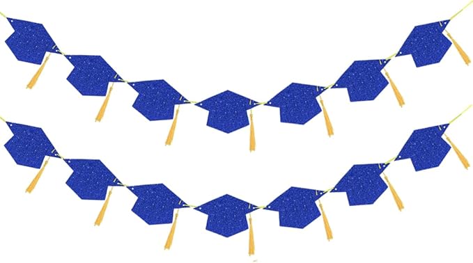 2026 Blue Glitter Graduation Decoration Hats Banners Garlands by TrlaFy