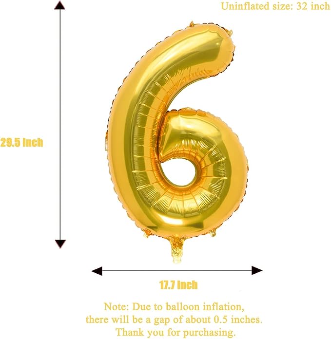 32 Inch Gold Number 6 Balloons Foil Ballon Digital Birthday Party Decoration - Image 3