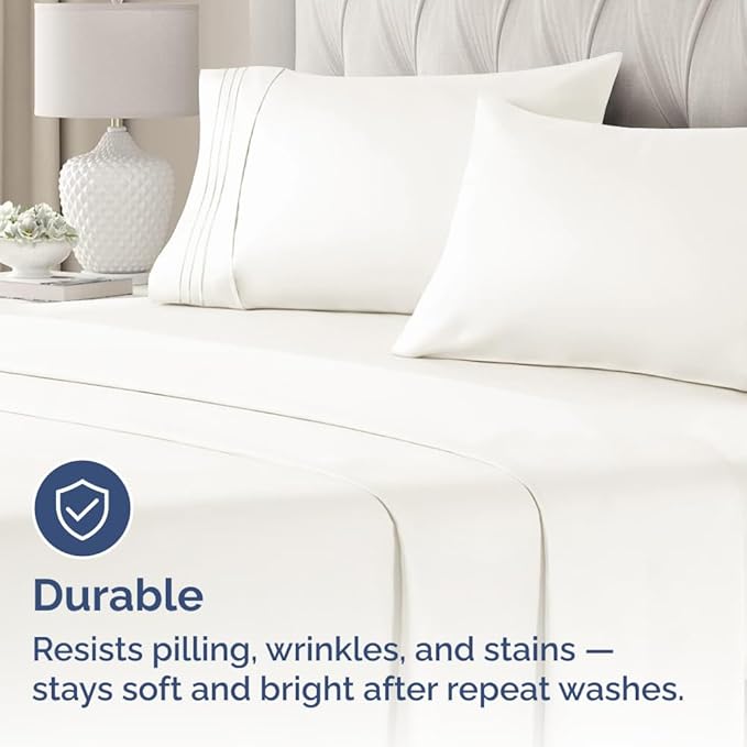 Queen Pillow Cases Set of 4 - Ultra Soft Hotel Quality Pillowcase Covers - Comfy, Cozy & Wrinkle Free - Shrinkage and Fade Resistant - Machine Washable Pillow Protectors - 4 Piece Set - Antique White