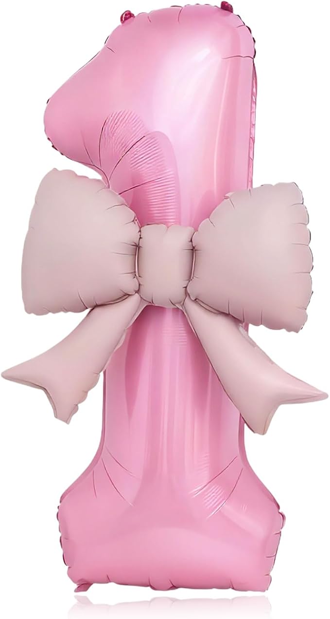 Bow Pink 1 Balloons, 40 Inch Giant Pink Bow Helium Foil Number 1 by Vsdski