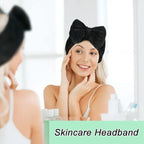 Shintop Spa Headband, Soft Carol Fleece Makeup Headband with Cute Bow Elastic Hairband for Washing Face Skincare Facial Mask Showers（Black）