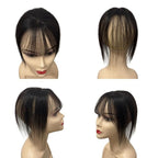 Anemone No Clips Human Hair Topper Piece Fringe Bangs for Women Wrap-Around Magic Paste with Invisible Lace for Natural Hair Loss Coverage (1B Lace French Bangs)