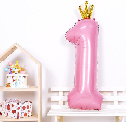 40 Inch Crown Pink Number 1 Balloon, Big Conjoined Light Pink Foil Mylar Helium - Image 6