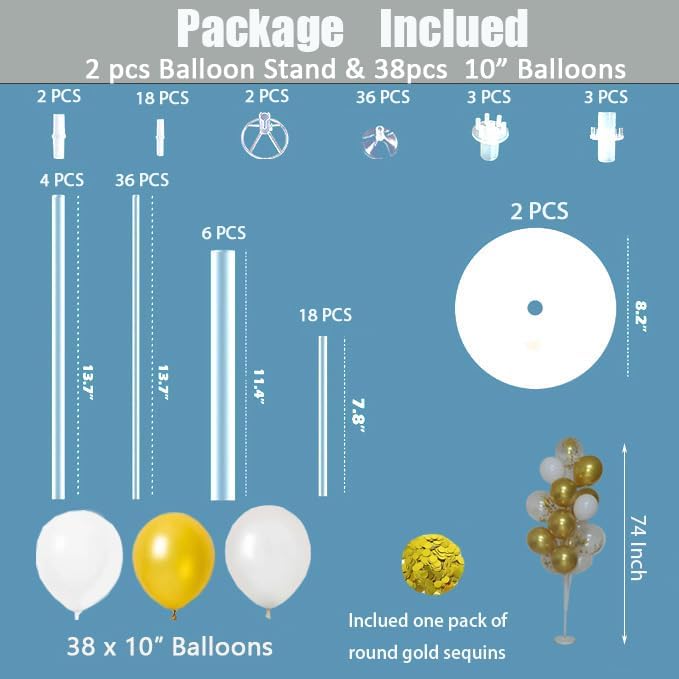Leesoot 2 Sets 74inch Gold Floor Balloon Column Kit Stand - Image 2