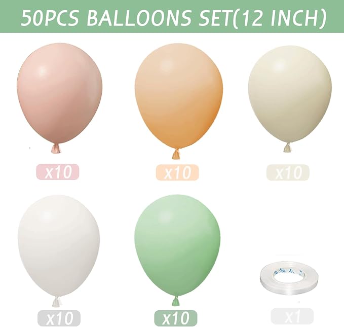 Sage Green and Pink Balloons 50 Pcs 12 Inch | Boho Baby Shower Wedding Bridal - Image 2