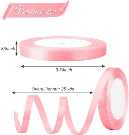Pink Ribbon for Gift Wrapping 3/8 in 25 Yards Light Pink Satin Ribbon for - Image 2