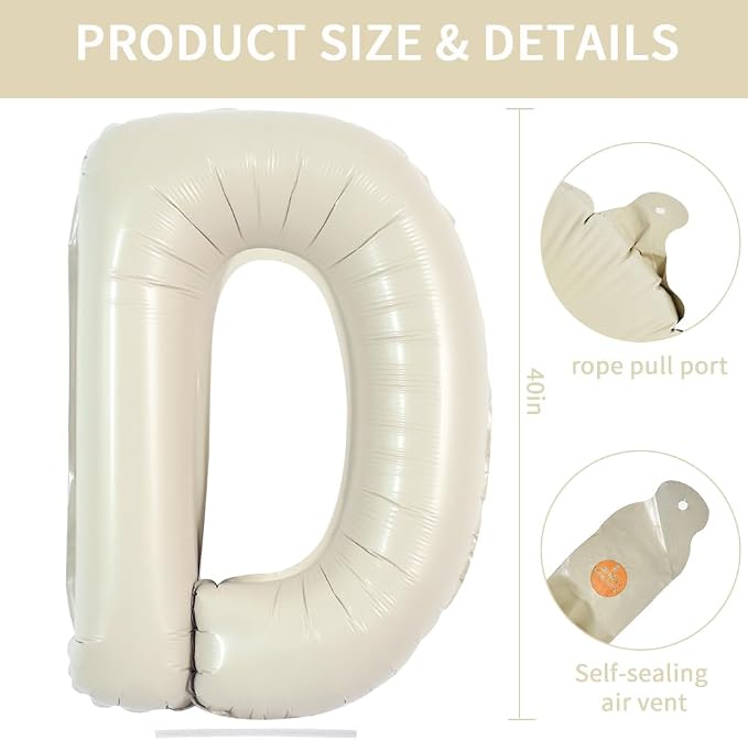 TONIFUL 40 Inch Large Cream White Letter D Balloons Giant Alphabet Letter - Image 2