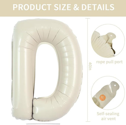TONIFUL 40 Inch Large Cream White Letter D Balloons Giant Alphabet Letter - Image 2
