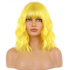 BERON 14 Inches Yellow Wig Wig for Women Girls Short Curly Yellow Wigs with Bangs Hairnet Include