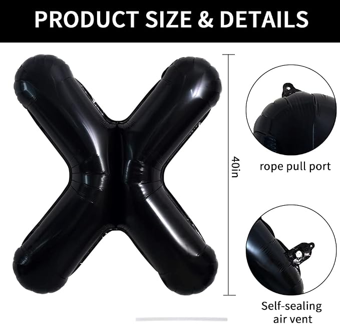 TONIFUL 40 Inch Large Black X Letter Balloon - Image 2