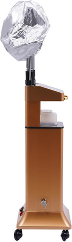 Multifunctional Hair Steamer Cold Mist Ozone Oil Treatment Dyeing Machine with 2 Steam Caps Standing Hooded Hair Care Processor with Wheels 2 Telescopic Tubes Time/Temp Control for Barbershops Salons