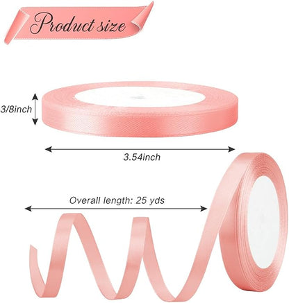 Pink Ribbon Rose Gold Ribbon for Gift Wrapping 3/8 Inch 25 Yards Fabric Satin - Image 2