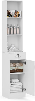 Wall Mount Salon Stations for Hair Stylist, Hair Salon Storage Cabinet, Beauty Barber Station with Lockable Drawer, Shelves, Storage Cabinet, White