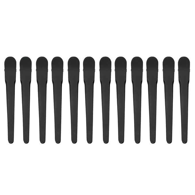 WANBY Hair Clips 12Pcs Black Durability Big Bite Alligator Clip Set Professional Plastic Hair Clips for Easy Styling and Sectioning (Duckbill)
