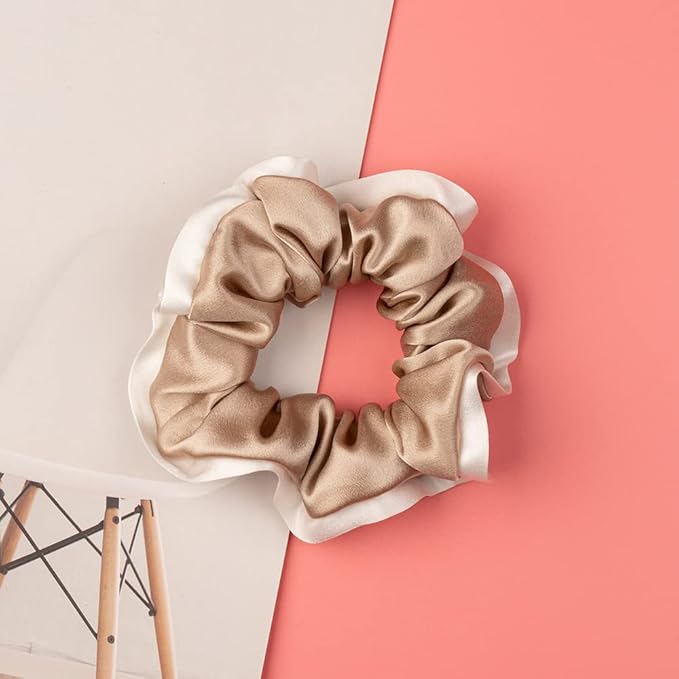 Silmer Silk Scrunchies for Hair 100% Mulberry 3 Pack(Pale Mauve, Apricot,Champaign Gold)