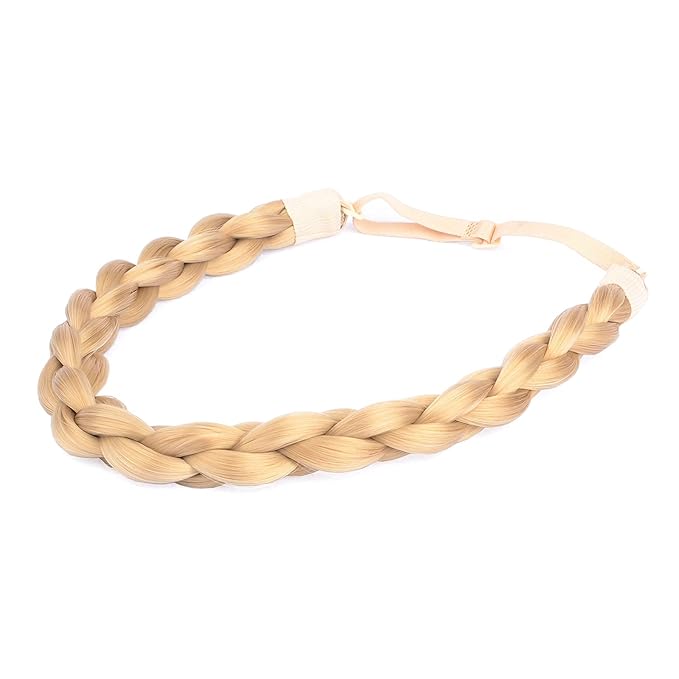 DIGUAN Chubby Narrow Synthetic Hair Braided Headband Classic Chunky Plaited Braids Elastic Stretch Hairpiece Women Girl Beauty accessory, 58g (Honey Blonde)