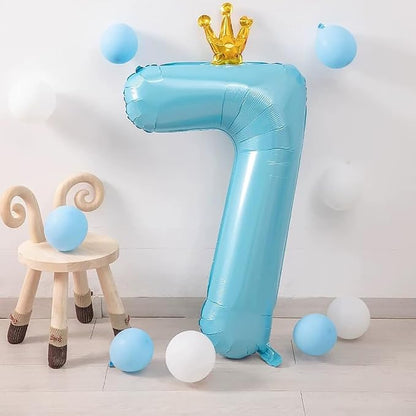 Blue Number 7 Balloon with Crown, 40 inch Blue Number Balloon 7th Birthday - Image 4
