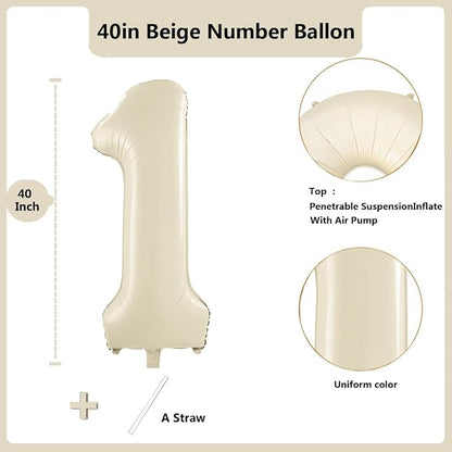 40 inch Cream White Number Balloon Giant Foil Helium Balloons Beige Number 1 - Image 2