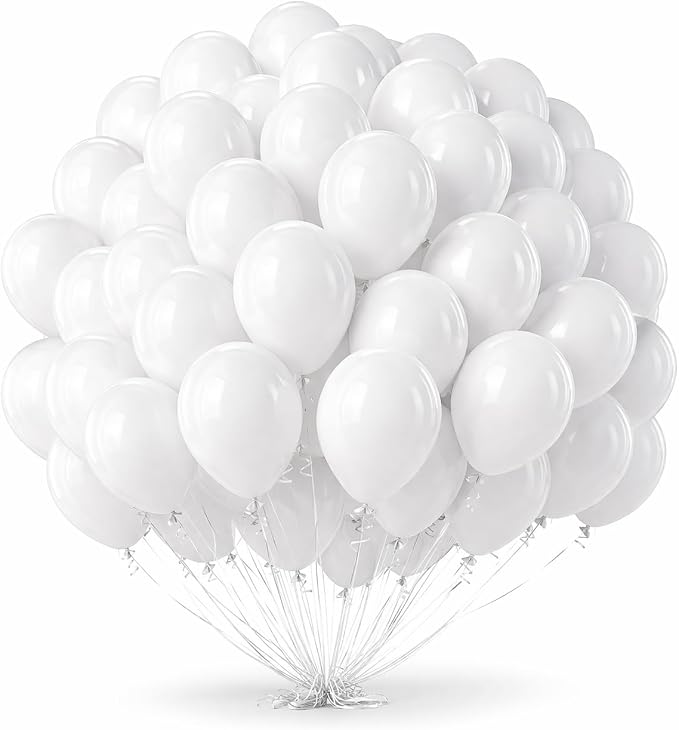 White Balloons 100 Pack, Latex Party Balloons, 12 Inch Round Helium Balloon by Tamodan+for+better