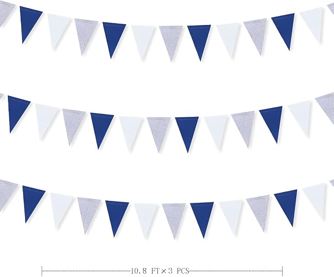 30 Ft Navy Blue White and Silver Party Decorations Royal Blue Triangle Flag - Image 2