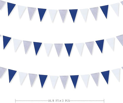 30 Ft Navy Blue White and Silver Party Decorations Royal Blue Triangle Flag - Image 2