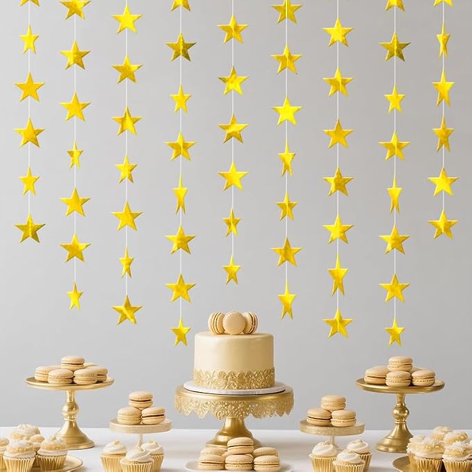 Gold Shining Star Hanging Garland Gold Hanging Sparkling Star Streamer Glitter - Image 2