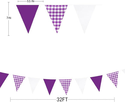 32Ft Purple Party Decorations Purple Buffalo Plaid Checkered White Triangle - Image 7