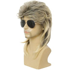 Kaneles Mens Mullet Wigs Dark Root 80s Costumes Halloween Male Wig for Fancy Dress (Dark Root Mix Blonde)