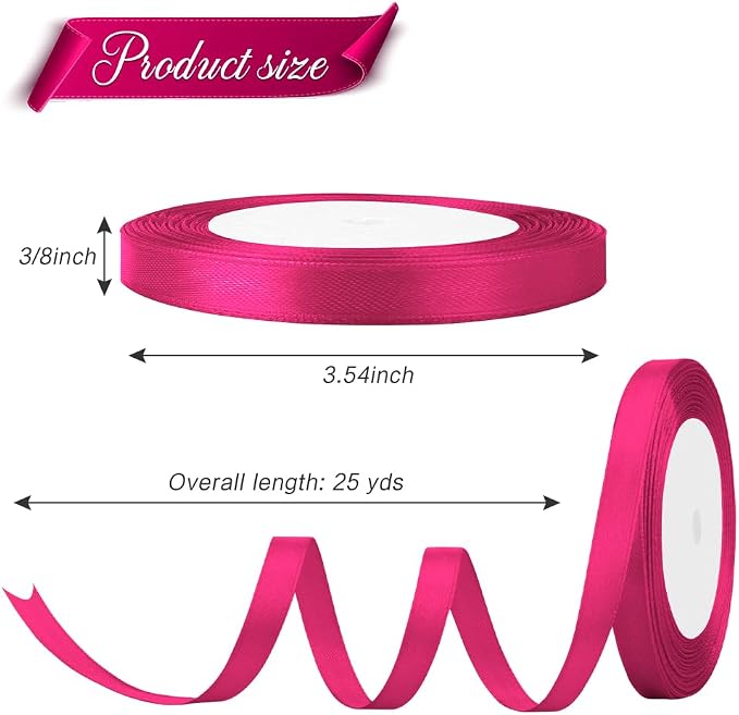 Hot Pink Ribbon for Christmas Tree Decoration 3/8 in 25 Yards Silk Ribbons Hair - Image 2