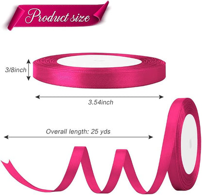 Hot Pink Ribbon for Christmas Tree Decoration 3/8 in 25 Yards Silk Ribbons Hair - Image 2
