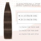 Tape in Hair Extensions Human Hair, 20pcs 16 Inch Darkst Brown Remy Hair Extensions Straight Human Hair Tape in Extensions Skin Weft Tape Extensions Human Hair (2#,16 Inch)
