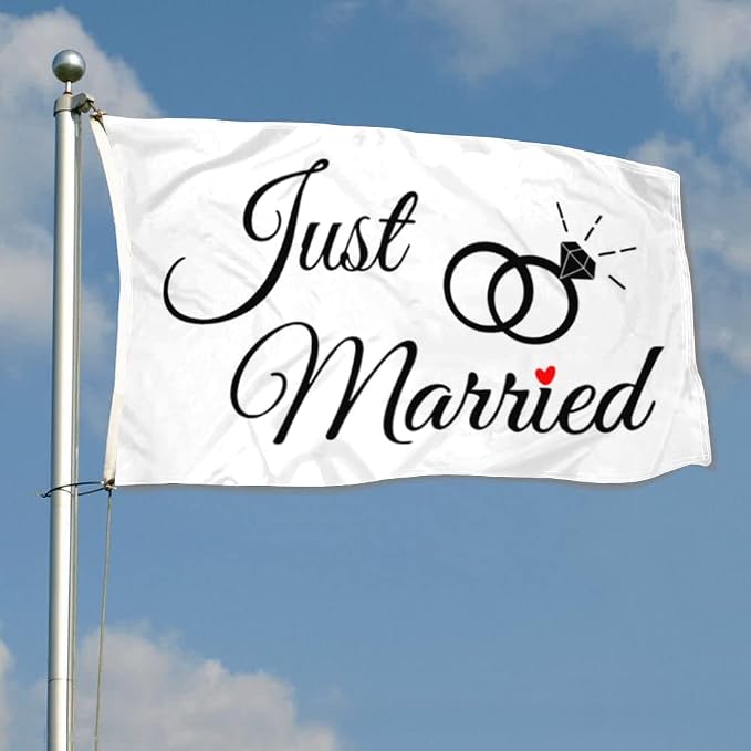 Just Married Flag Banner Outdoor Indoor Decoration Flag 3x5Feet Double Stitched - Image 2