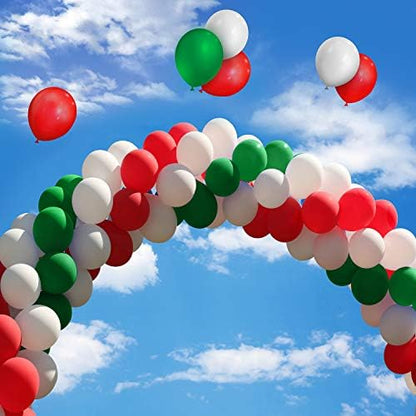 TecUnite 100 Pcs Red Green White Latex Balloons 13 Inch Colorful Round Balloons - Image 4